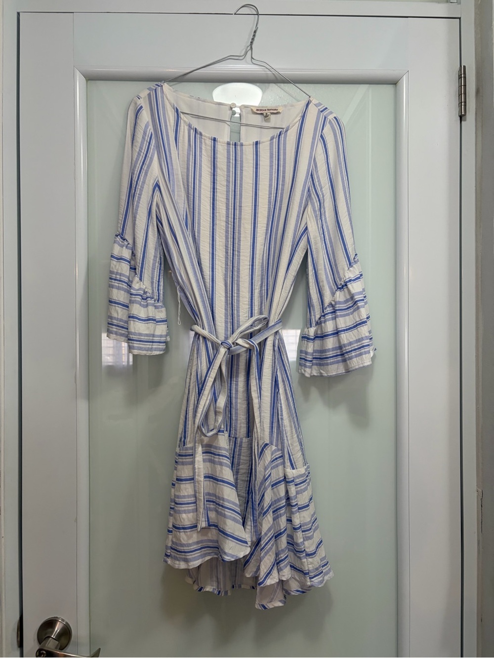 Striped Blue and White Tie-Waist Women's Dress